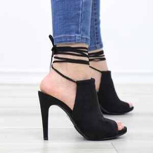 Charlotte Russe Black open toe ankle lace heels size 9